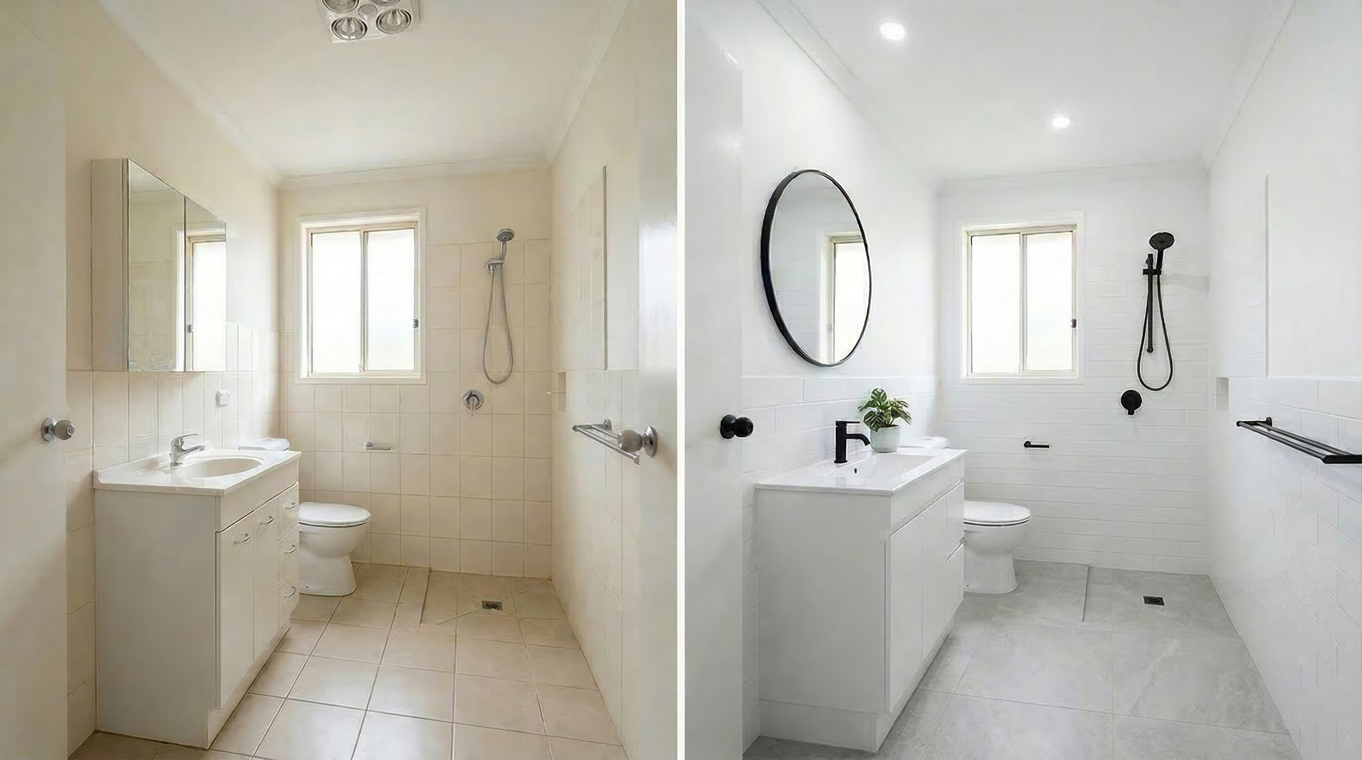 Bathroom renovation — before and after by Ascend Property Co.
