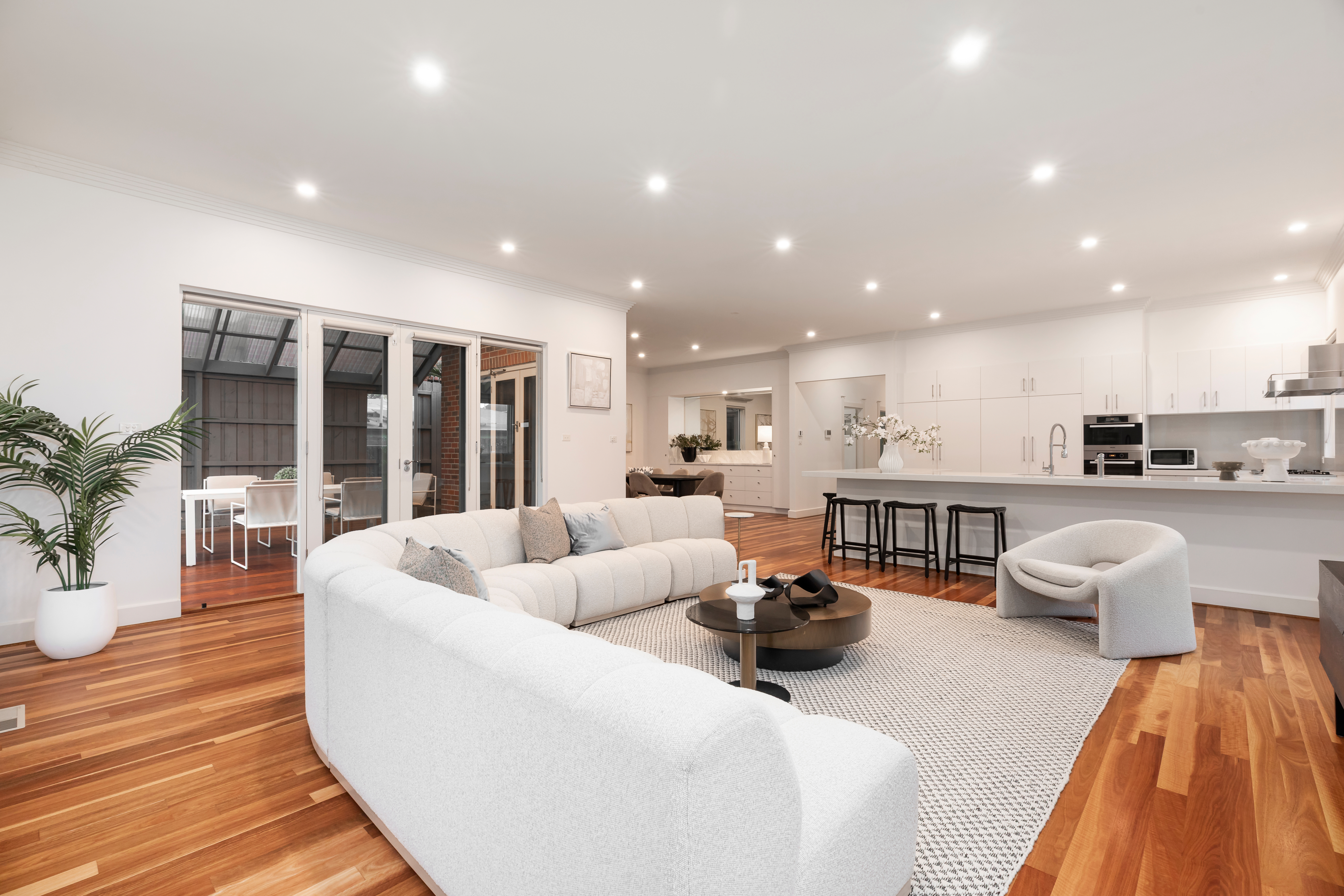 Styled open-plan kitchen and living